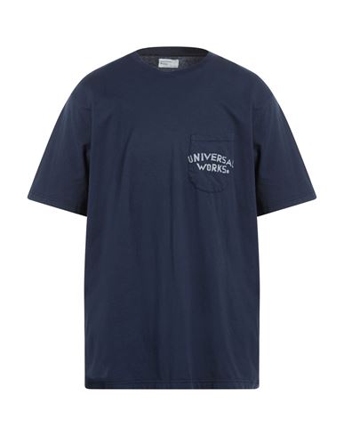 Universal Works Man T-shirt Navy Size Xl Organic Cotton In Blue