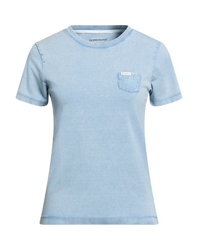 Guess Woman T-shirt Light Blue Size M Cotton, Elastane