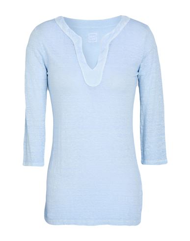 120% Lino Woman T-shirt Azure Size M Linen In Blue