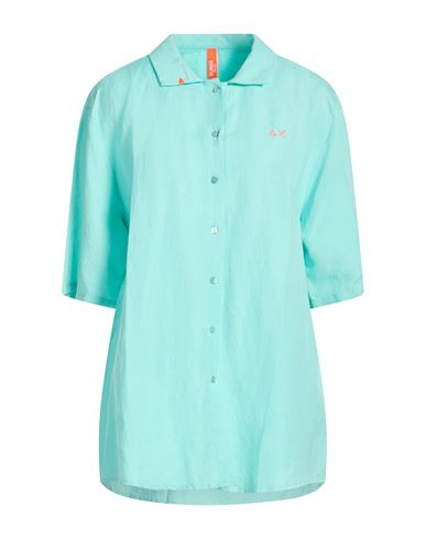 Sun 68 Woman Shirt Turquoise Size L Cotton, Polyamide, Elastane In Blue