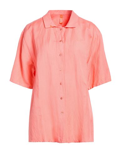 Sun 68 Woman Shirt Salmon Pink Size L Cotton, Polyamide, Elastane