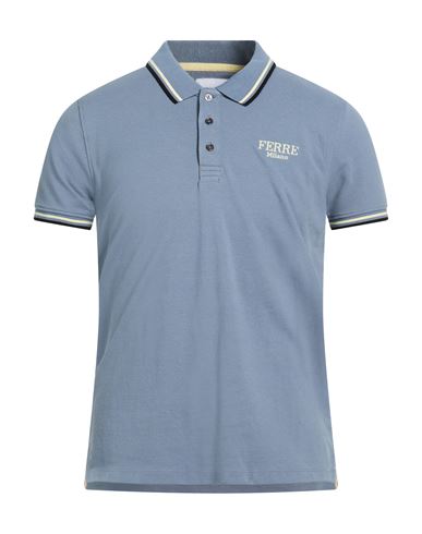 Ferre' Man Polo Shirt Slate Blue Size Xxl Cotton