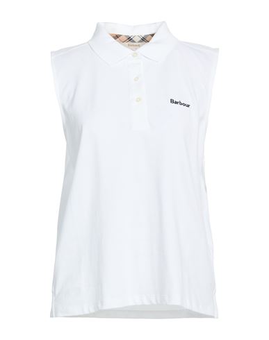 Barbour Woman Polo Shirt White Size 10 Cotton, Elastane