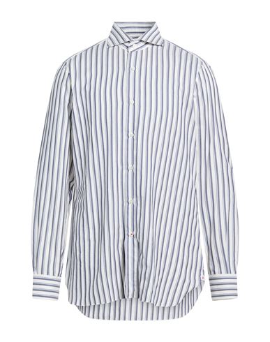 Isaia Man Shirt Navy Size 17 Cotton, Silk In Blue