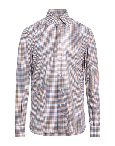 Isaia Man Shirt Navy Size 17 Cotton In Blue