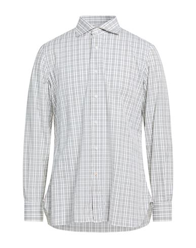 Isaia Man Shirt Grey Size 17 Cotton In Gray
