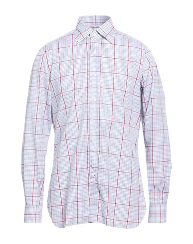 Isaia Man Shirt Navy Size 17 Cotton In Blue
