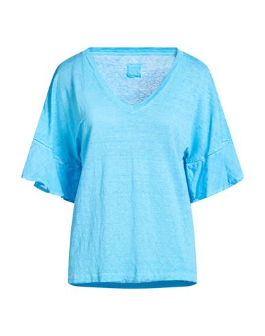 120% Lino Woman T-shirt Azure Size S Linen In Blue
