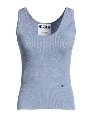 Moschino Woman Tank Top Slate Blue Size 8 Virgin Wool, Silk In Gray