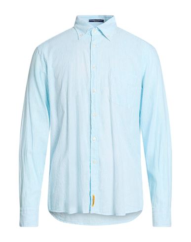 B.d.baggies B. D.baggies Man Shirt Turquoise Size Xl Linen, Cotton In Blue