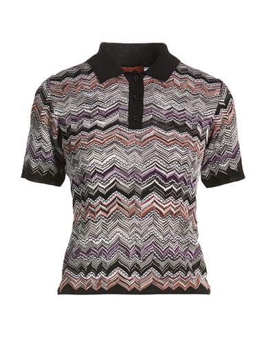 Missoni Woman Polo Shirt Black Size 6 Viscose, Cotton, Polyamide, Elastane In Multi