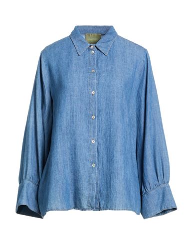 Momoní Woman Denim Shirt Blue Size 6 Lyocell, Linen In Multi