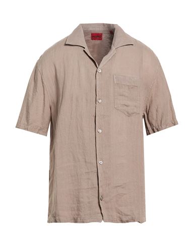 Hugo Boss Hugo Man Shirt Taupe Size Xl Linen In Gray