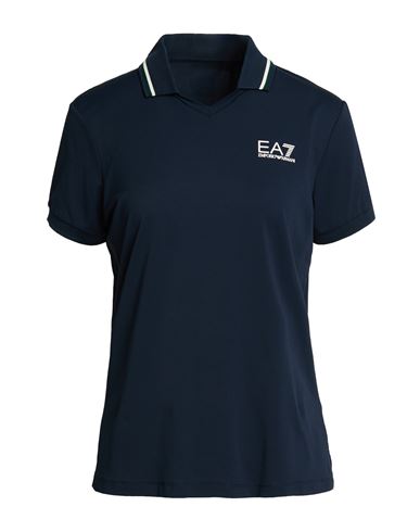 Ea7 Woman Polo Shirt Navy Size Xxl Polyamide, Elastane In Blue