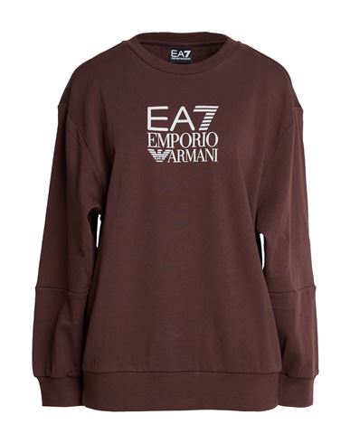 Ea7 Woman Sweatshirt Chocolate Brown Size 3xl Cotton, Polyester