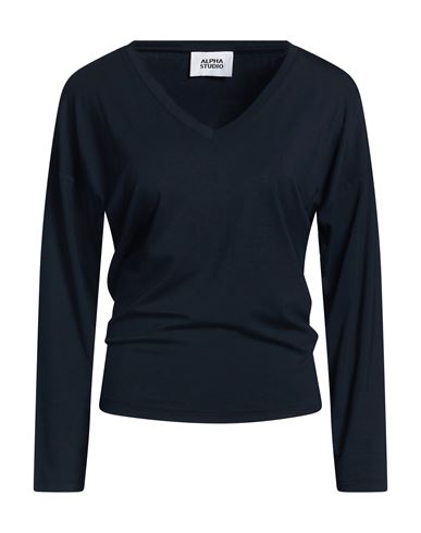 Alpha Studio Woman T-shirt Midnight Blue Size 6 Viscose, Elastane