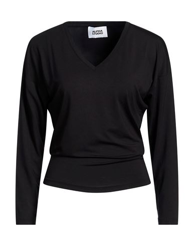 Alpha Studio Woman T-shirt Black Size 2 Viscose, Elastane