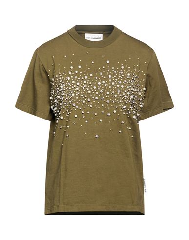 Des_phemmes Woman T-shirt Military Green Size 4 Cotton, Glass, Metal, Polyester