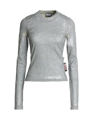 Diesel Woman T-shirt Silver Size Xl Cotton, Elastane