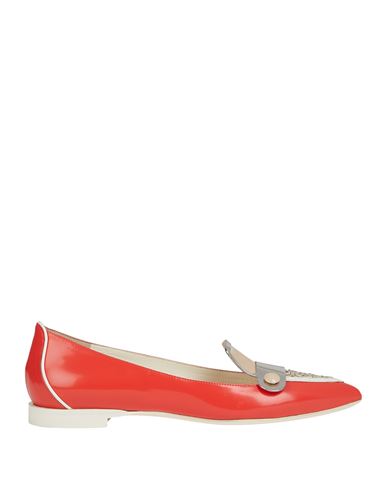 Pollini Woman Loafers Coral Size 9 Soft Leather In Red