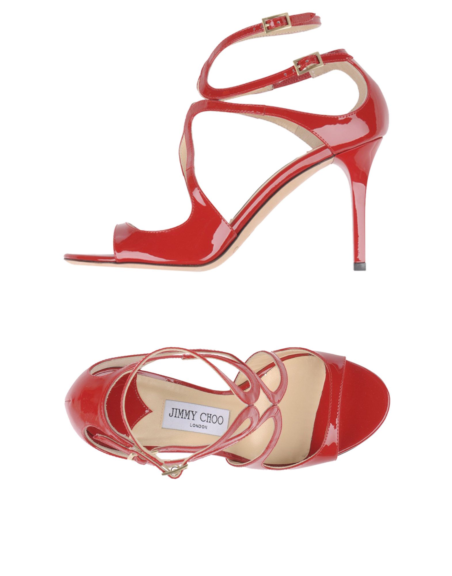JIMMY CHOO Lance Red Patent Leather Strappy Sandals | ModeSens