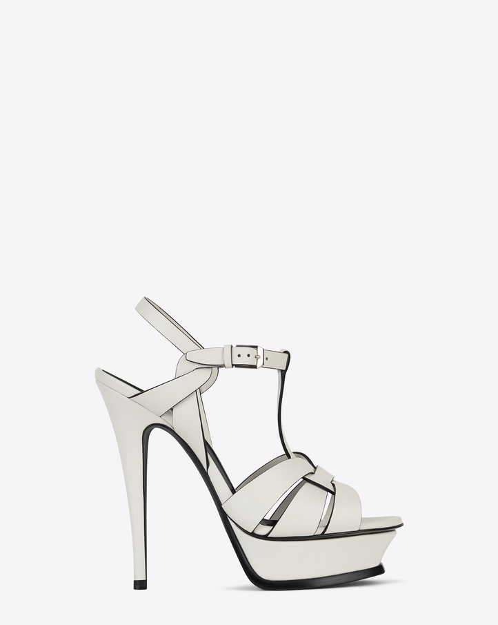 Saint Laurent Classic TRIBUTE 105 Sandal In Chalk And Black Leather ...