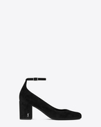 SAINT LAURENT Babies D BABIES 70 Ankle Strap Pump in Black Suede and Silver-Toned Metal f
