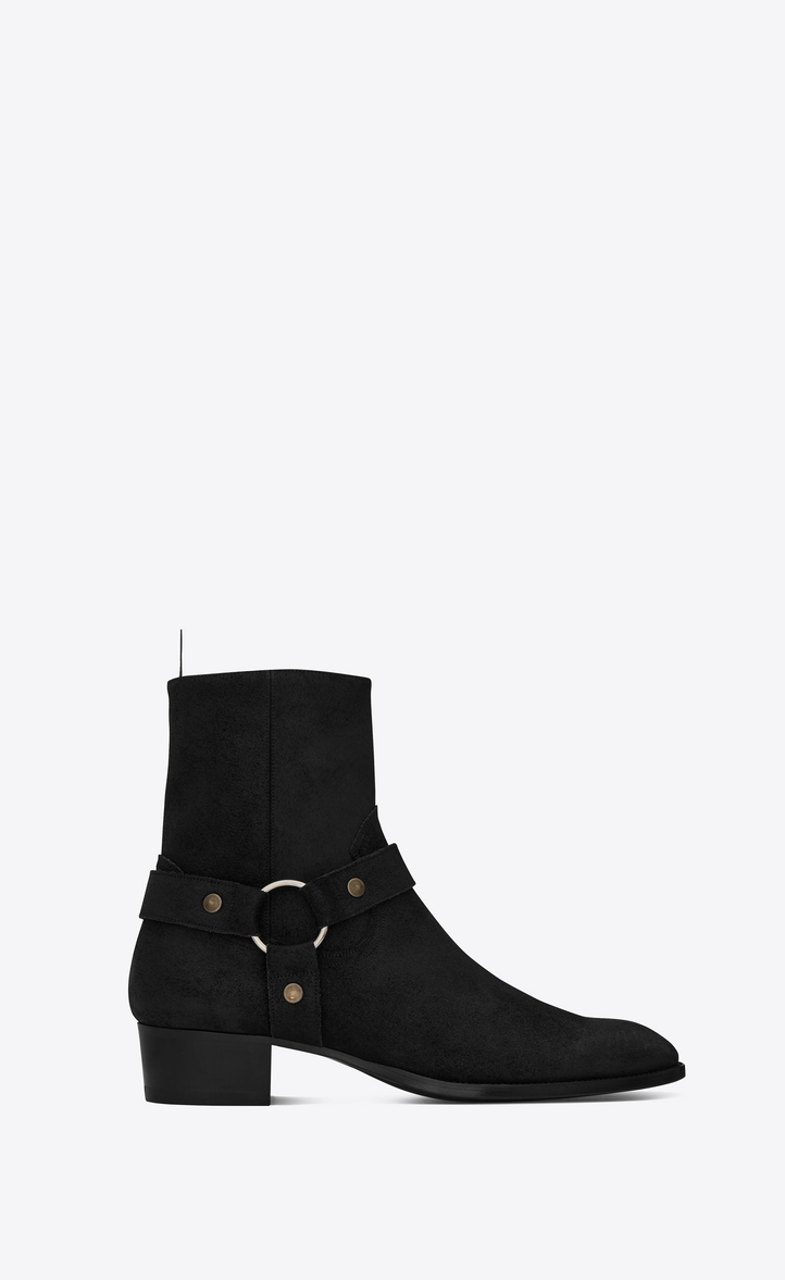 ‎Saint Laurent ‎Classic WYATT 40 Harness Boot In Black Waxed Suede ...