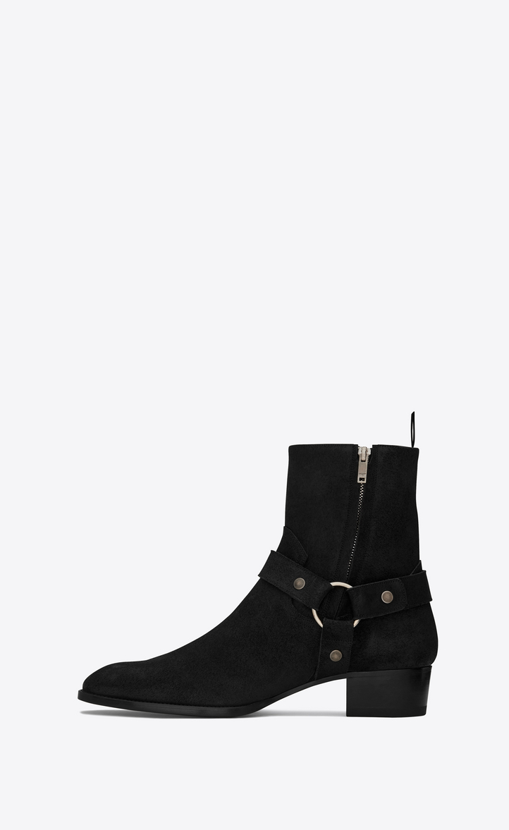 ‎Saint Laurent ‎Classic WYATT 40 Harness Boot In Black Waxed Suede ...