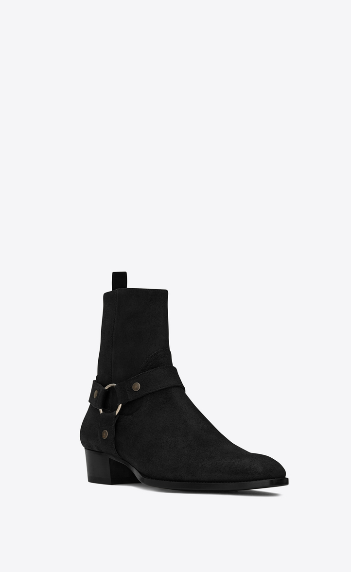 ‎Saint Laurent ‎Classic WYATT 40 Harness Boot In Black Waxed Suede ...