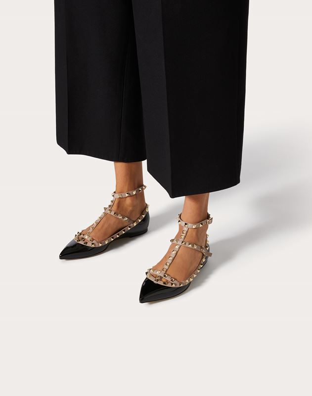 valentino cage rockstud leather ballerina flat