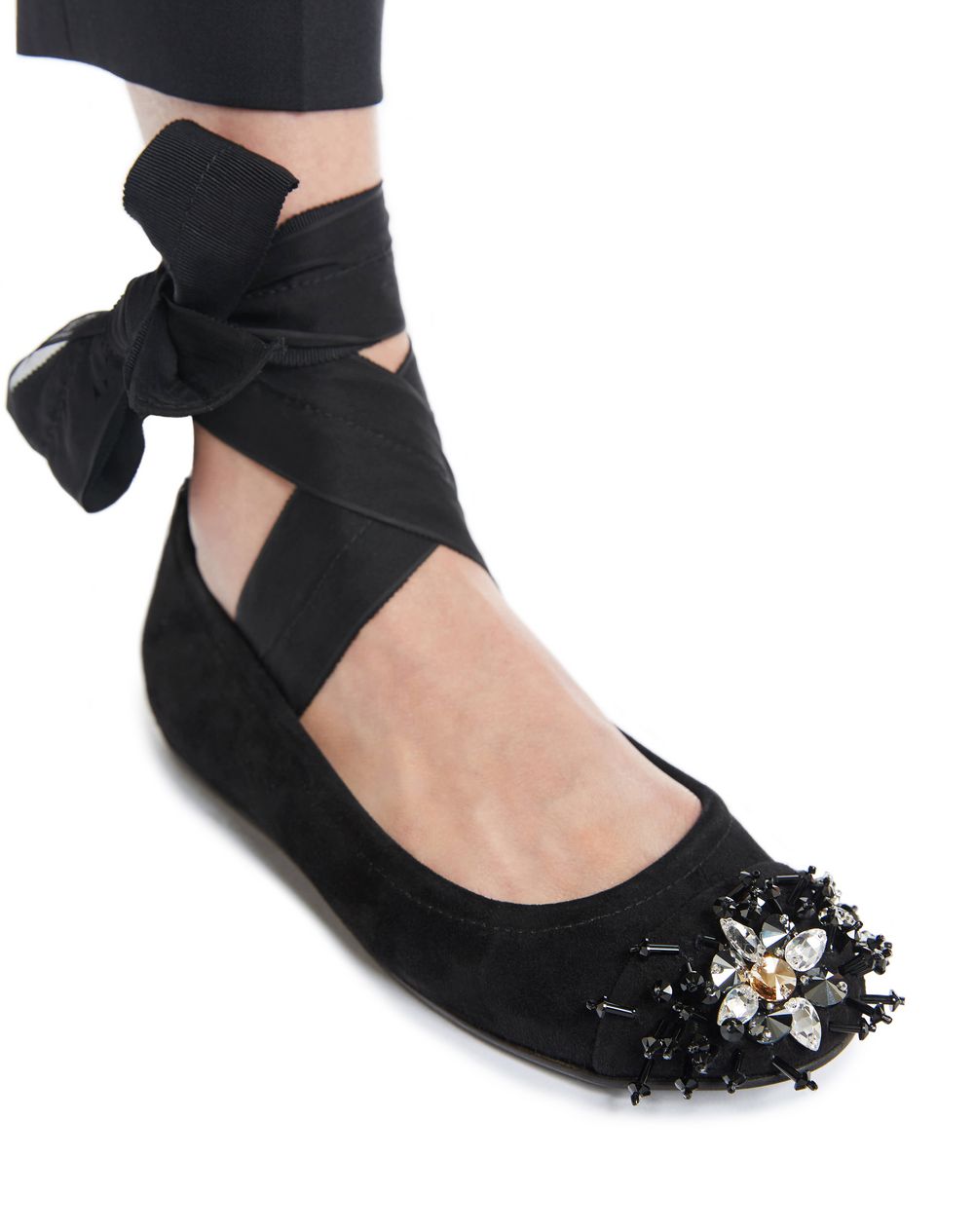 embroidered ballet flat with bow