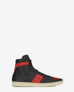 SAINT LAURENT SL/10H U signature court classic sl/10h high top sneaker in black and red leather f