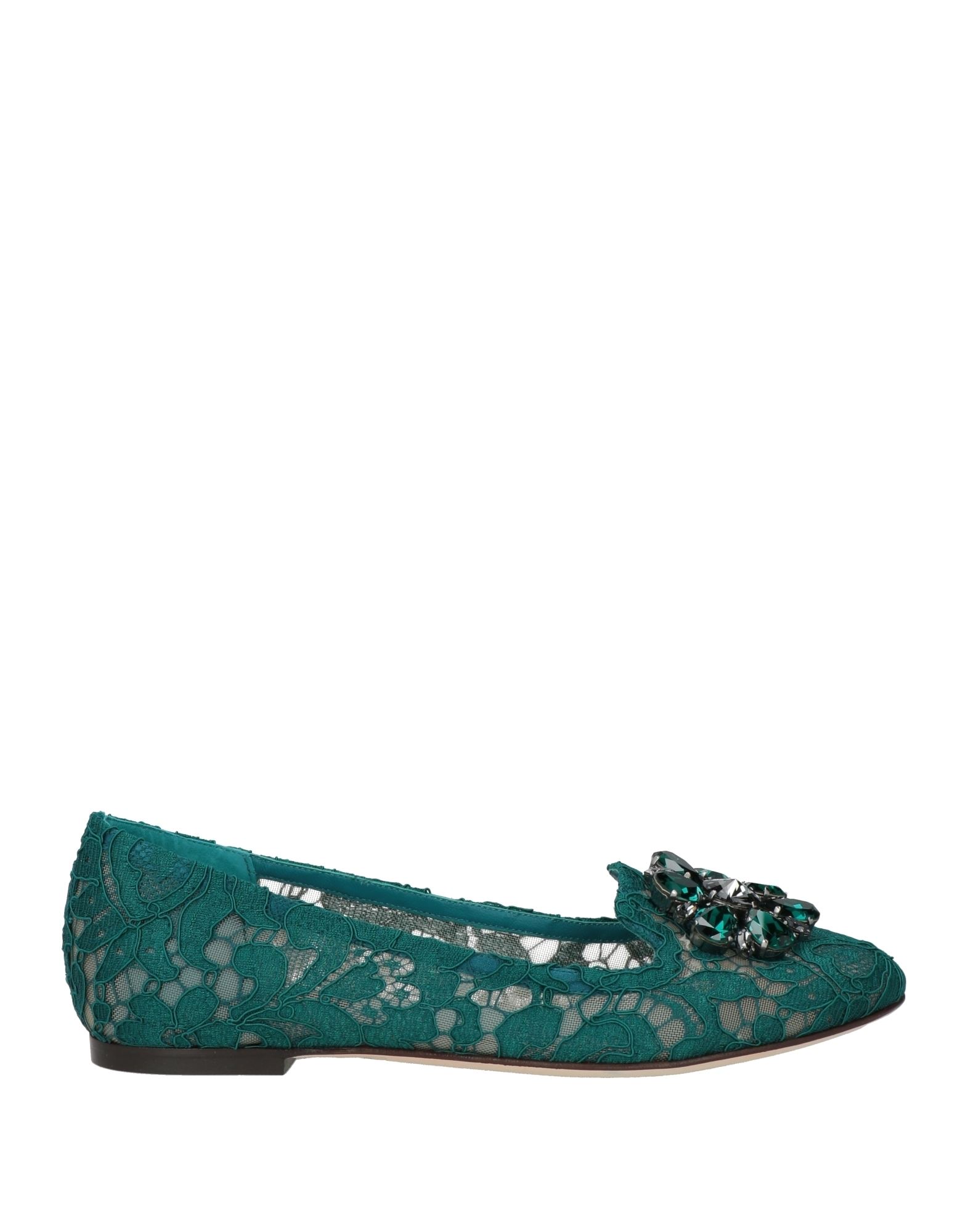Dolce & Gabbana Woman Loafers Deep Jade Size 6.5 Viscose, Cotton, Polyamide In Green