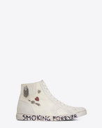 SAINT LAURENT スニーカー D アンティーブ ミッドトップスニーカー(ユーズド加工ホワイト/キャンバス、アイボリー/スエード/ヒール) f