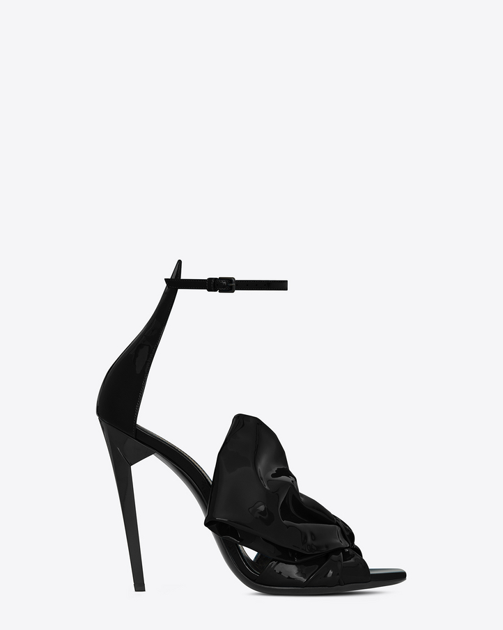 Saint Laurent FREJA 105 Sandal With Bow In Black Patent Leather | YSL.com
