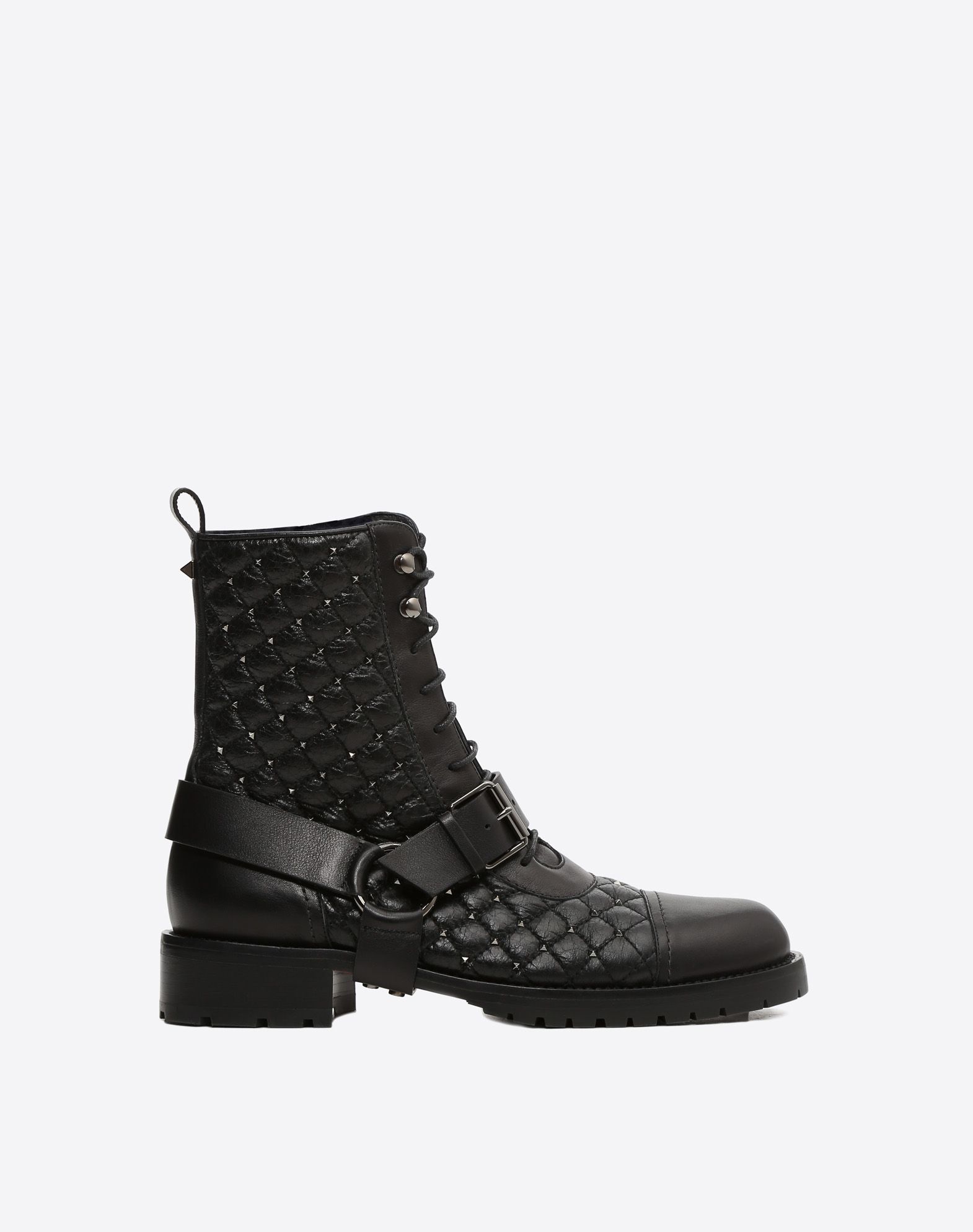 Grund Tegne forsikring slim Rockstud Spike Flat Combat boot for Woman | Valentino Online Boutique