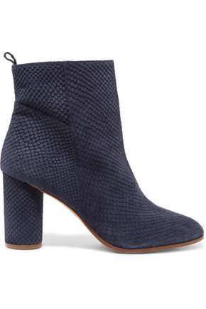 Maje WOMAN SNAKE-EFFECT SUEDE ANKLE BOOTS STORM BLUE