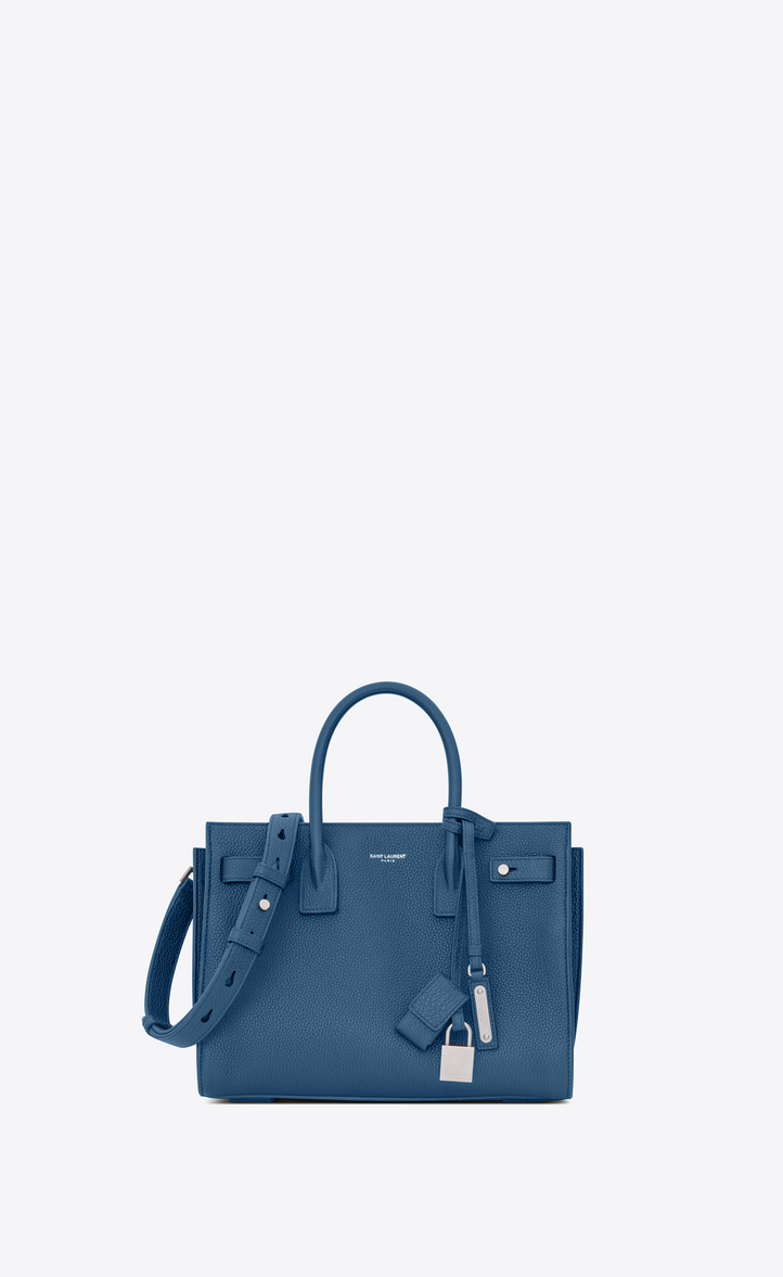 Saint Lau Baby Sac De Jour Souple In Denim Blue Grained Sac De Jour Supple
