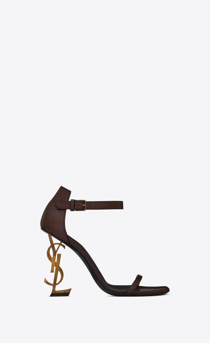 Saint Laurent OPYUM 110 Sandals In Brown Leather And Gold Toned Metal ...