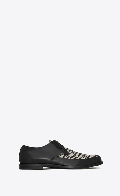 SAINT LAURENT Classic Shoes Man CHARLES 25 derby in black leather and black and white tiger-look calfskin a_V4