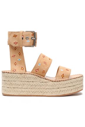 Click to view more detailed imagery on our partner's website Rag & Bone Tara Suede Wedge Sandals - Beige/Tan