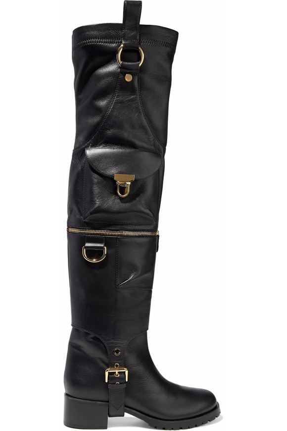 Embellished leather over-the-knee boots | MOSCHINO | Sale up to 70% off ...