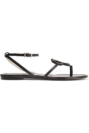 Emilio Pucci Black Leather Ankle Strap Flat Sandal | ModeSens