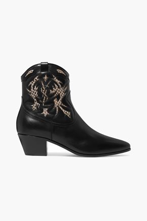SAINT LAURENT ROCK AYERS-PANELED LEATHER ANKLE BOOTS,3074457345618172406