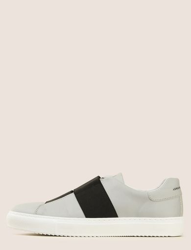 Armani Exchange Men's Accessories - Belts, Wallets, Hats | A|X Store ARMANI EXCHANGE DOUBLE ELASTIC SLIP-ON SNEAKERS Man front