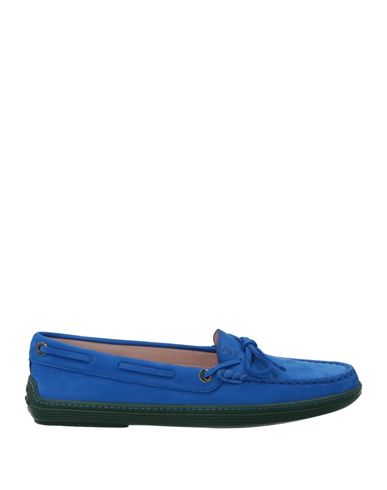 Shop Tod's Woman Loafers Bright Blue Size 6.5 Soft Leather