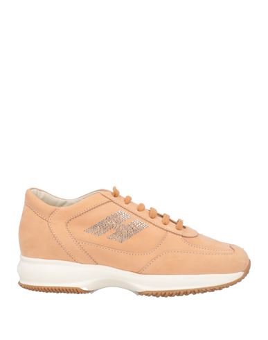 Shop Hogan Woman Sneakers Apricot Size 10 Soft Leather, Textile Fibers In Orange