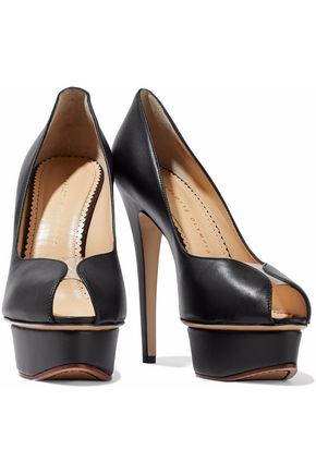 Click to view more detailed imagery on our partner's website Charlotte Olympia Woman Daphne Pvc-trimmed Leather Platform Pumps Black