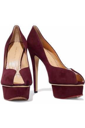 Click to view more detailed imagery on our partner's website Charlotte Olympia Woman Daphne Pvc-trimmed Suede Platform Pumps Plum